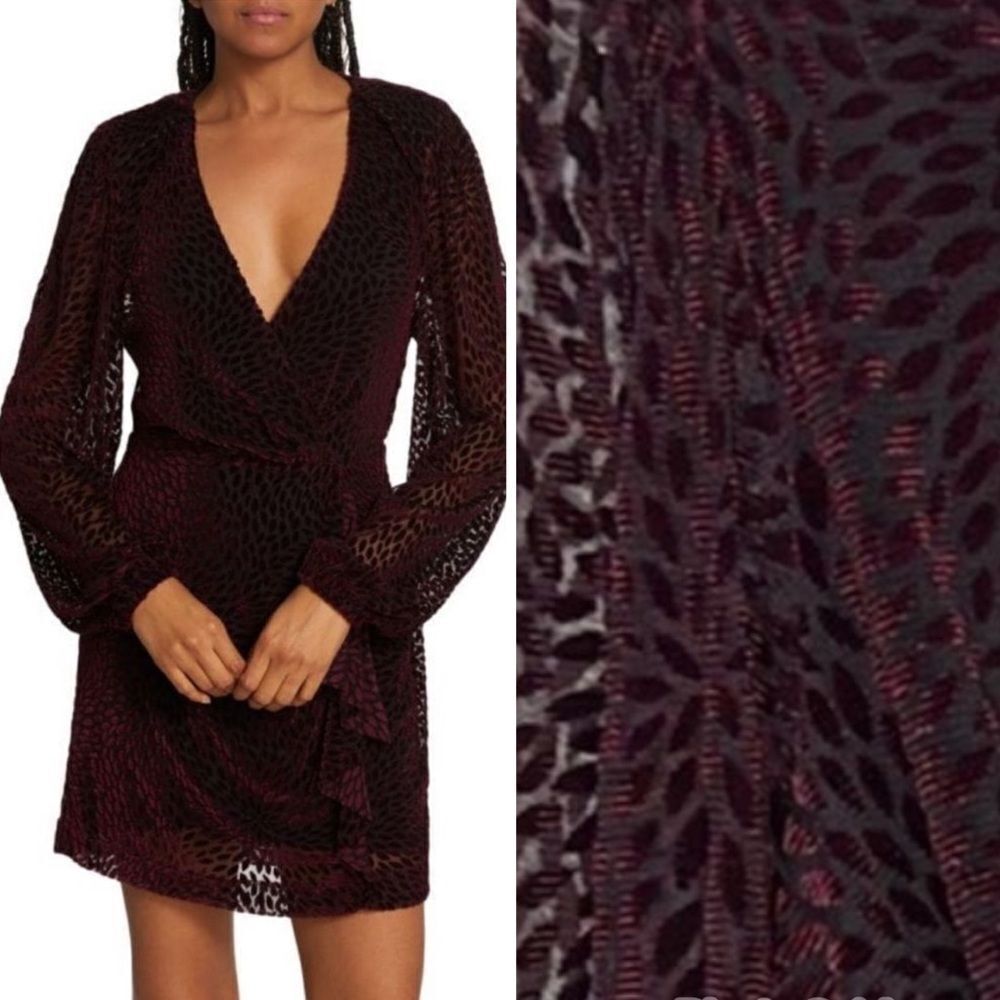 NWT Ramy Brook AMAN Mini Dress Burnout Velvet PLBRY XS